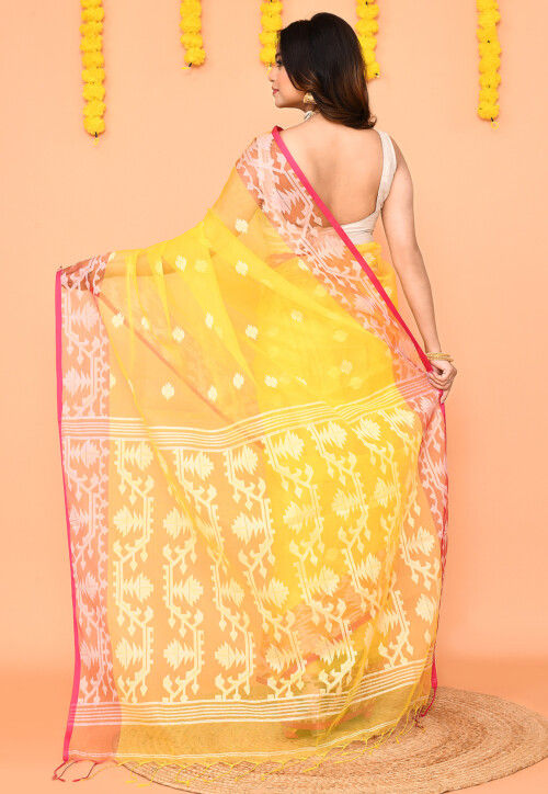 Jamdani Art Silk Saree in Yellow
