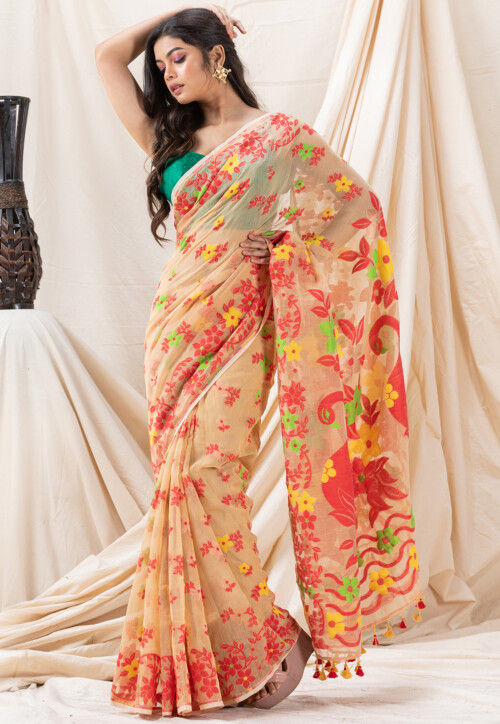 Beige Chanderi Cotton Saree