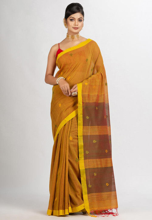Jamdani Cotton Saree in Mustard