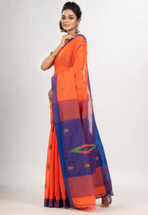 Jamdani Cotton Saree in Orange