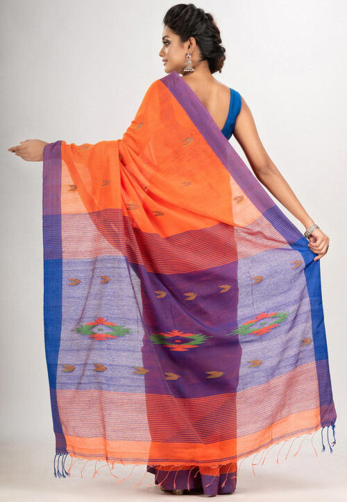 Jamdani Cotton Saree in Orange