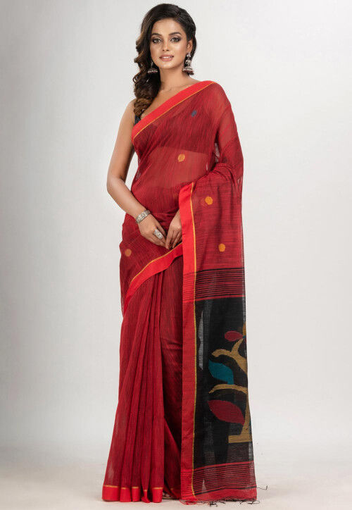 Shop Pure Tussar Gicha Silk Saree in Red Color With Beautiful Mirrorwork  Online in USA – Pure Elegance