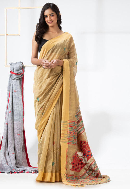 Jamdani Cotton Silk Saree in Beige