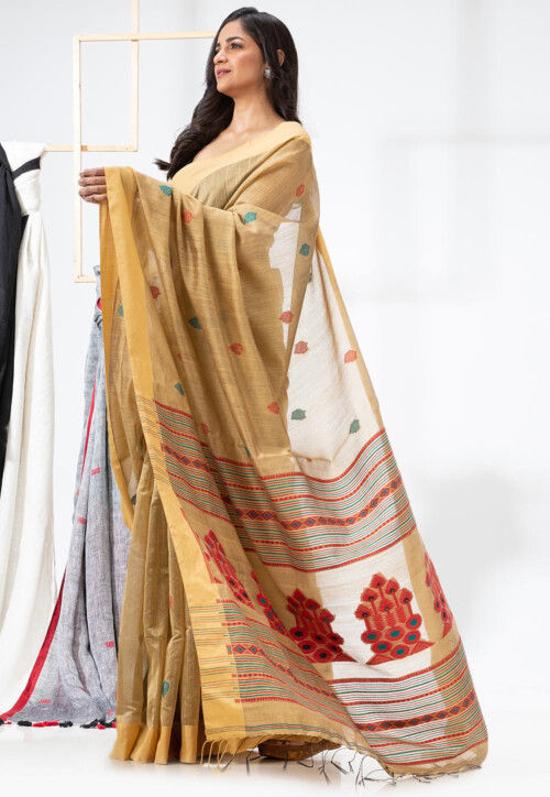 Jamdani Cotton Silk Saree in Beige