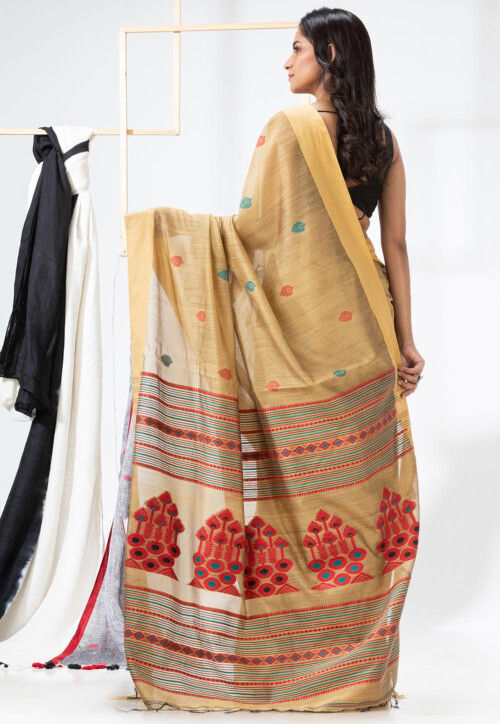 Jamdani Cotton Silk Saree in Beige