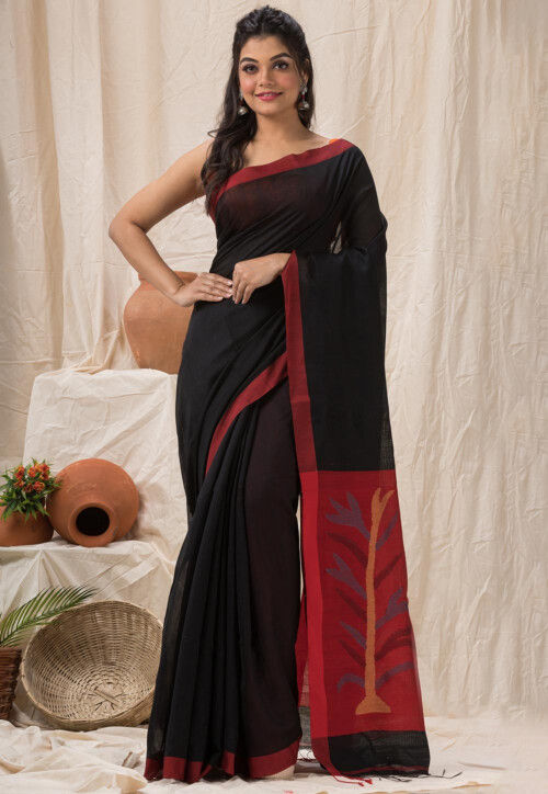 Jamdani Cotton Silk Saree in Black