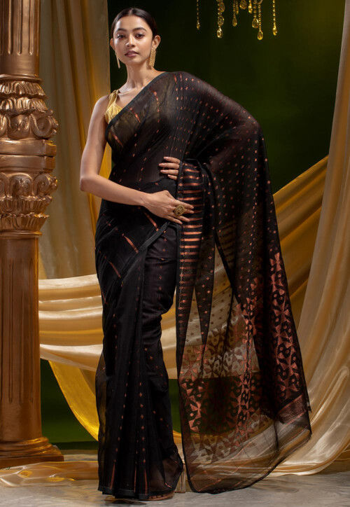 Buy online Women's Self Design Black Colored Saree from ethnic wear for  Women by Sajasajo for ₹5690 at 26% off | 2024 Limeroad.com