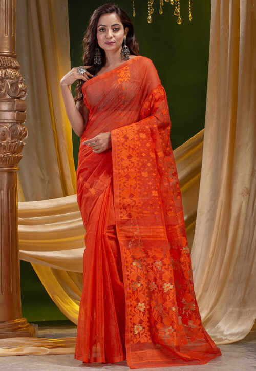 Stunning Orange saree with contrast blouse designs, Orange silk saree with  combination blouse ideas - YouTube