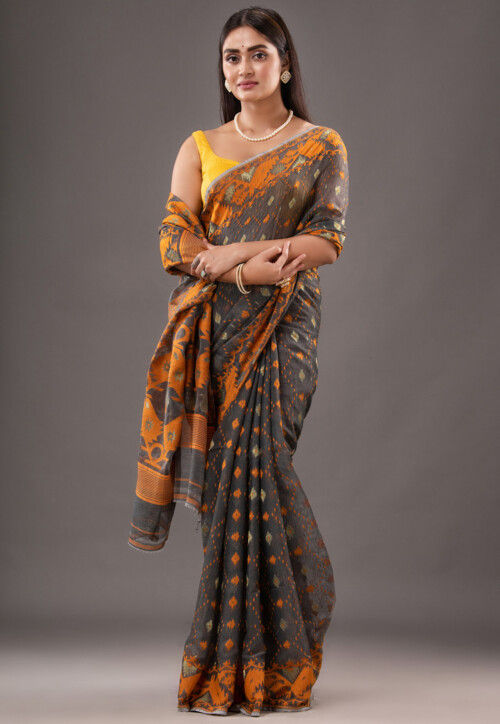 Jamdani Cotton Silk Saree in Grey