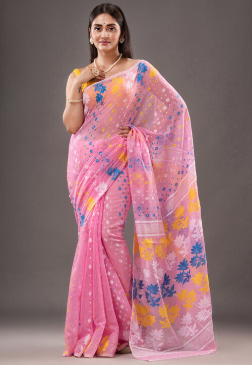 Buy Jamdani Cotton Silk Saree in Pink Online : SPN6898 - Utsav Fashion
