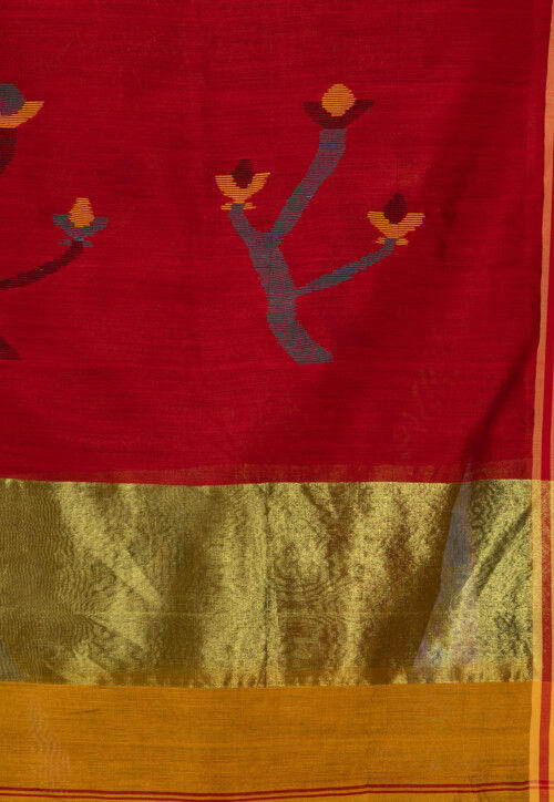 Jamdani Cotton Silk Saree in Yellow