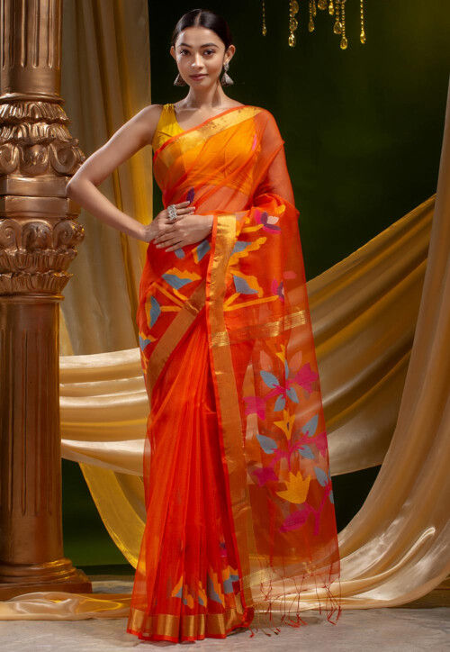 Red Brocade Kanjivaram Soft Silk Saree – StylebyPanaaash
