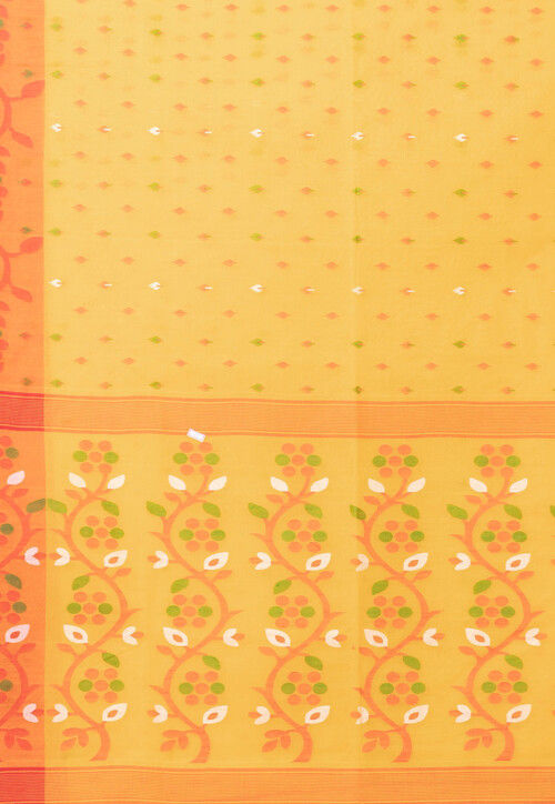 Jamdani Pure Cotton Saree in Dark Yellow