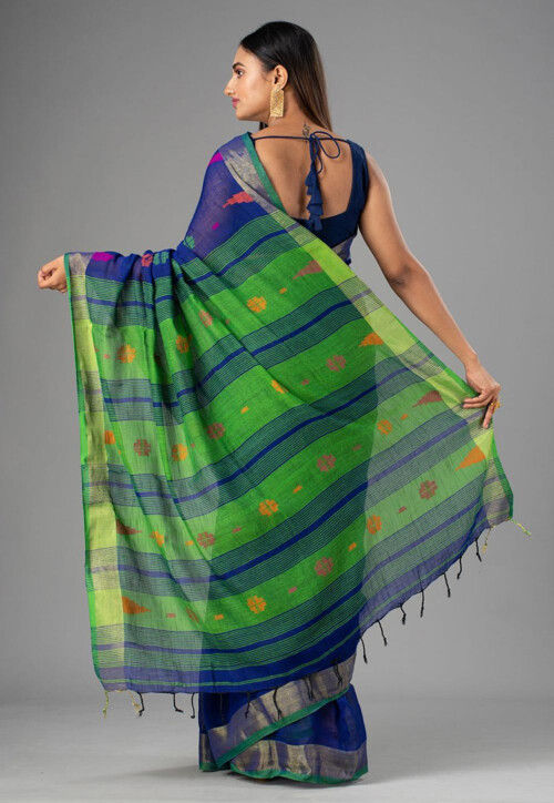 Navy Blue Jamdani Cotton Saree