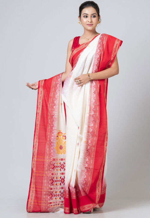 Jamdani Pure Cotton Saree in Off White
