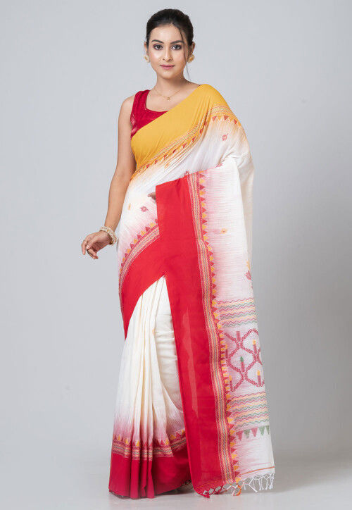 Jamdani Pure Cotton Saree in Off White