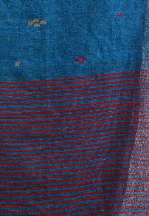 Jamdani Pure Cotton Saree in Teal Blue