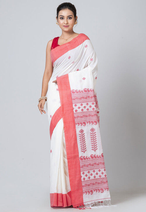 Jamdani Pure Cotton Saree in White