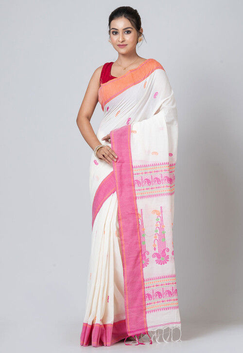 Jamdani Pure Cotton Saree in White