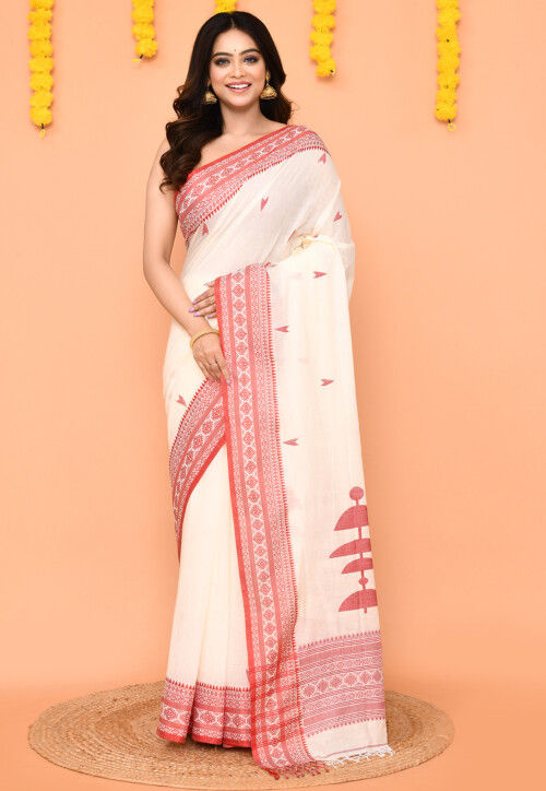Jamdani Pure Cotton Saree in White
