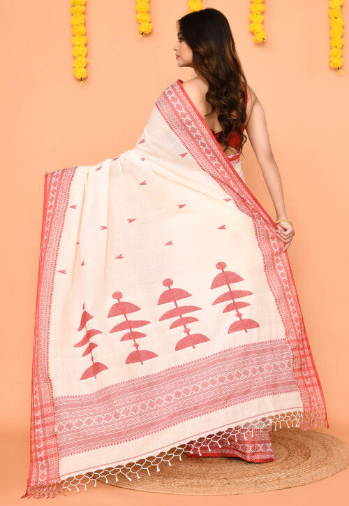 Jamdani Pure Cotton Saree in White