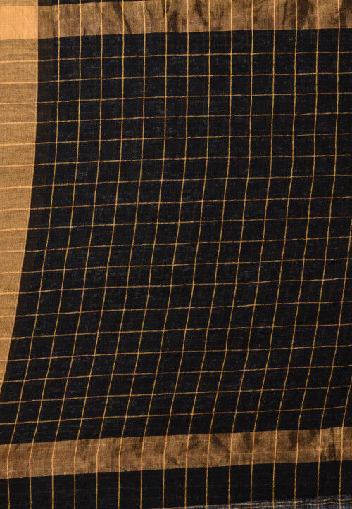 Jamdani Pure Linen Saree in Black