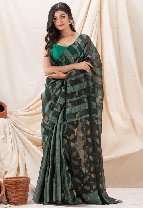 Jamdani Pure Matka Silk Saree in Grey : SBEA1666