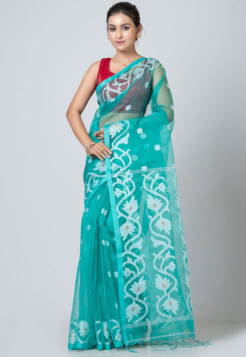 Jamdani Resham Silk Saree in Sea Green