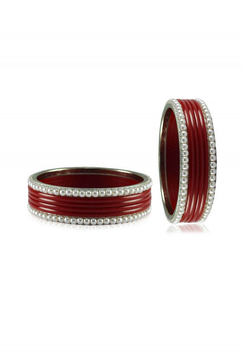 Maroon and White Artificial Pearl Bangles