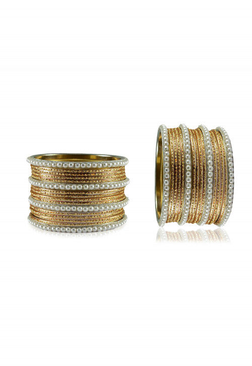 Pearl Bangles Set in Golden and White