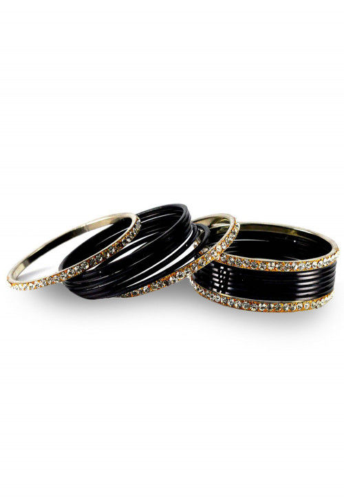 Stone Studded Bangle Set in Black and White