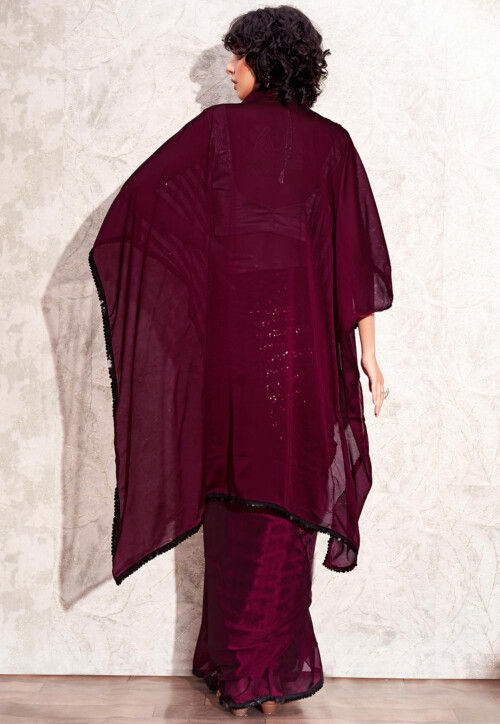 Kaftan Style Polyester Saree in Magenta
