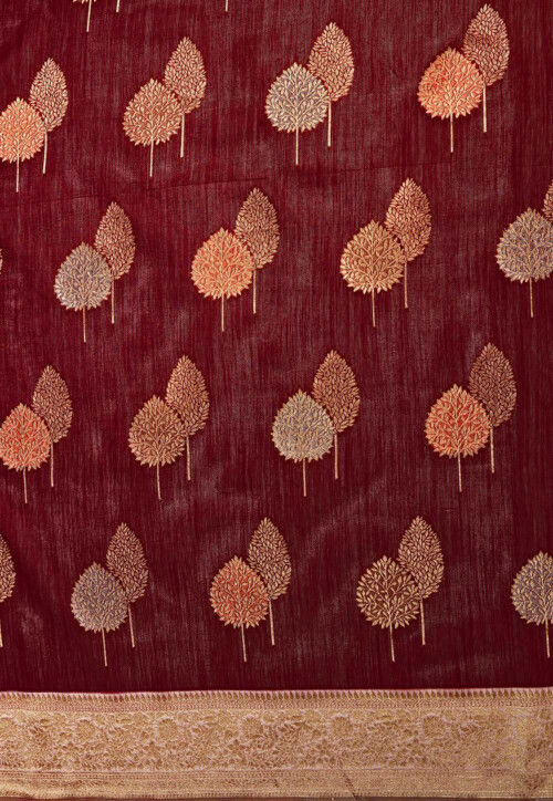 Kanchipuram Art Kanchipuram Linen Silk Saree in Wine