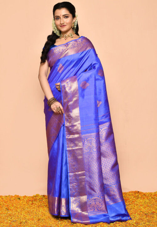 Kanchipuram Pure Silk Handloom Saree in Blue