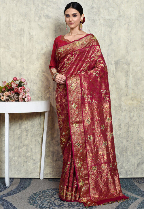 Buy Dark Red Sarees for Women by Charukriti Online | Ajio.com