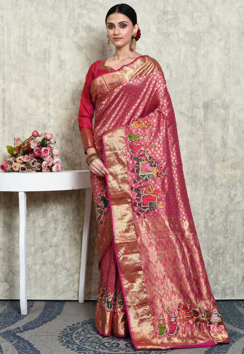 Buy Kanchipuram Pure Silk Saree in Magenta Online SBRA2598