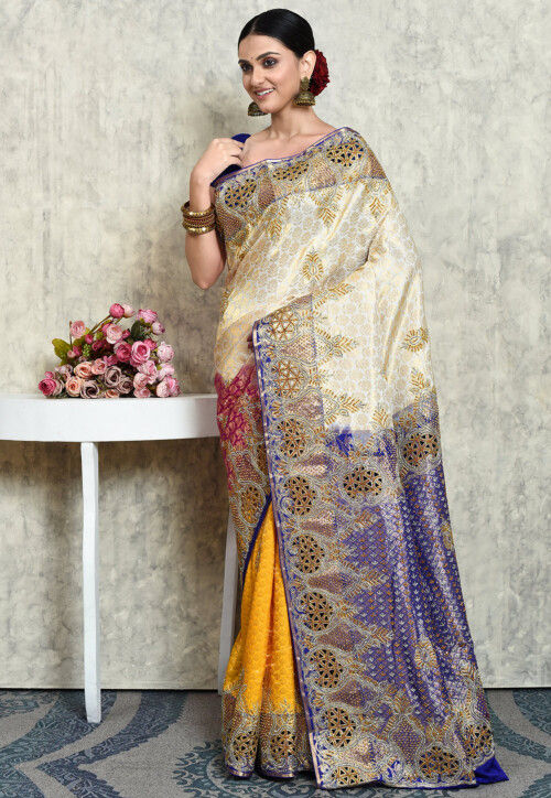 Pure Tussar Silk natural Beige Saree with Cutwork Embroidery