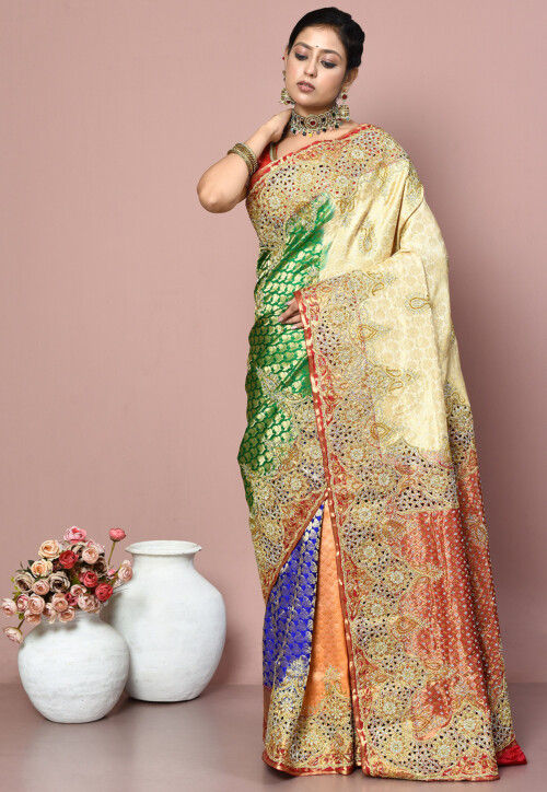 Multicolor Patola Silk Saree with Blouse - Raswa - 4117552