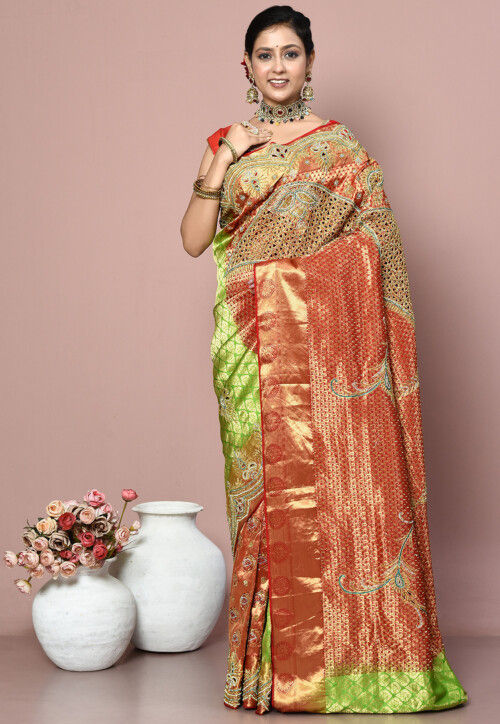 Kanchipuram Pure Silk Saree in Red and Green