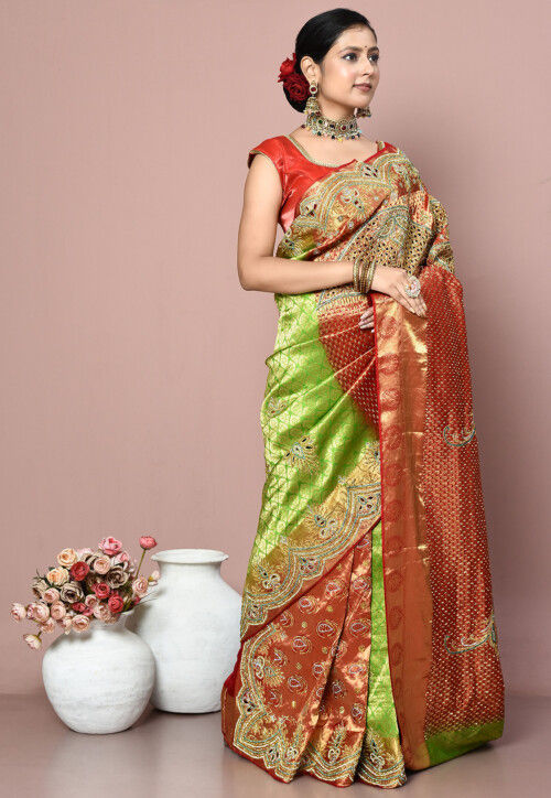 Kanchipuram Pure Silk Saree in Red and Green