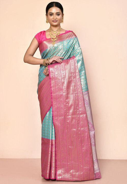 Elegant Pink Linen Silk Embroidery Saree With Silver Border - Loomfolks