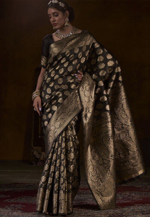 Outstanding Black Soft Banarasi Silk Saree With Angelic Blouse Piece –  LajreeDesigner