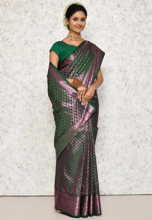 Dark green sales bridal silk saree