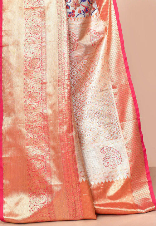 Kanchipuram Saree in Golden and Silver Dual Tone