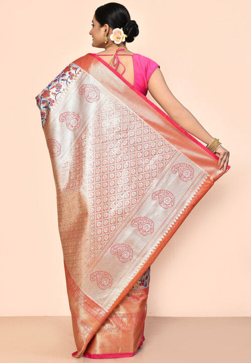 Kanchipuram Saree in Golden and Silver Dual Tone