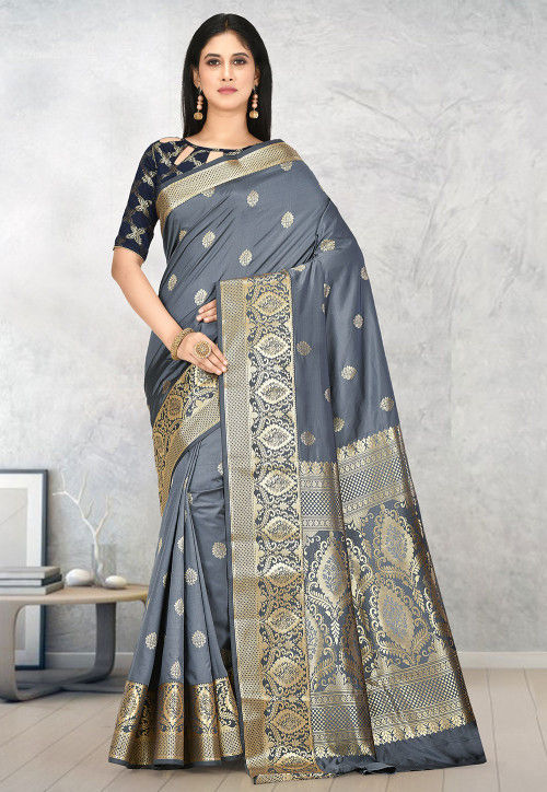 Buy Kanchipuram Saree in Grey Online : SHJA22 - Utsav Fashion