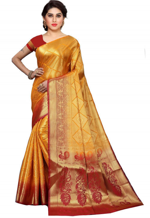 Pink pure silk with gold zari kanchipuram saree with blouse - PATIALAPICKS  - 4207906