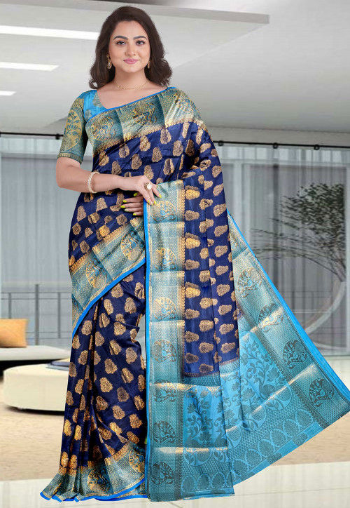 Buy NEOPOL Women's Banarasi Style Pure Kanjivaram Silk Jacquard Kanchipuram  Pattu Saree With Un-Stiched Blouse at Amazon.in