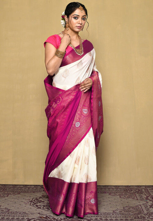Buy Kanchipuram Saree in Off White Online : SZAA551 - Utsav Fashion