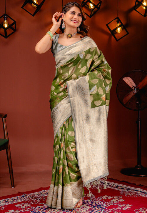 Kanchipuram Saree in Olive Green